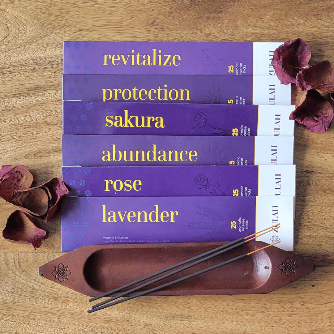 Wellness Incense Gift Set – 6 Premium Packs + Handcrafted Mahogany Holder