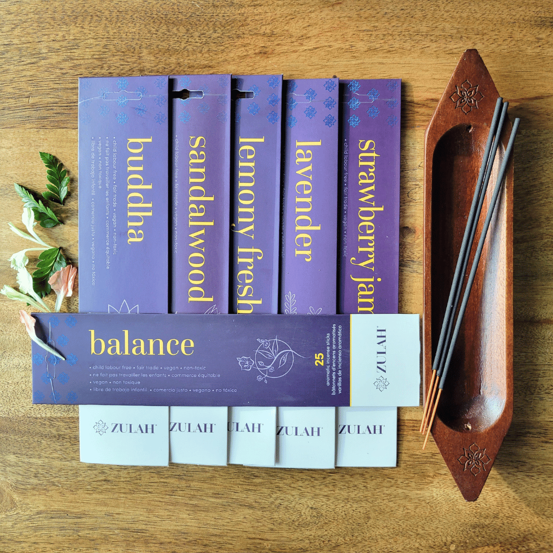 Wellness Incense Gift Set – 6 Premium Packs + Handcrafted Mahogany Holder