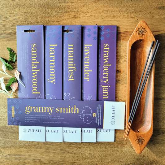 Wellness Incense Gift Set – 6 Premium Packs + Handcrafted Mahogany Holder