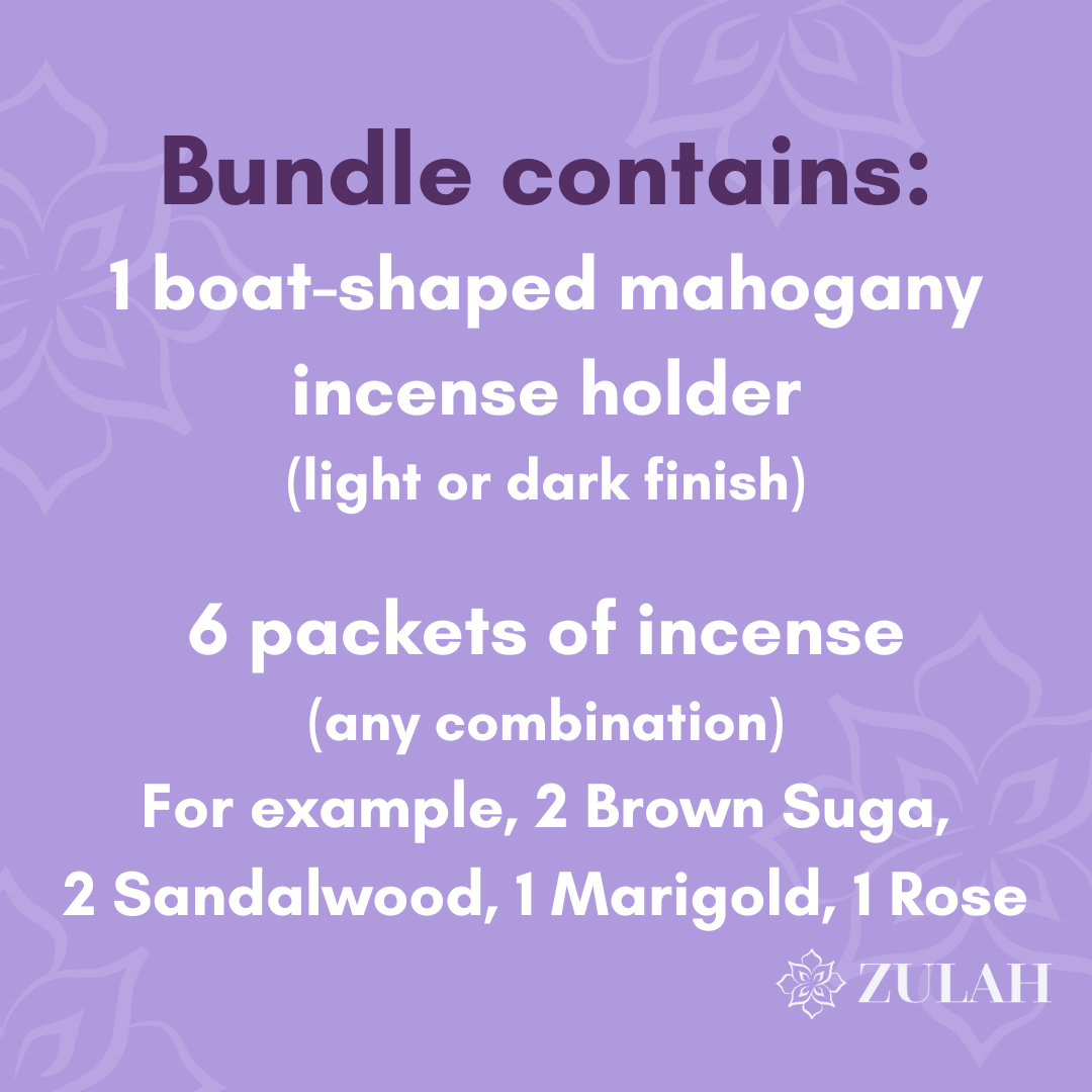 Wellness Incense Gift Set – 6 Premium Packs + Handcrafted Mahogany Holder