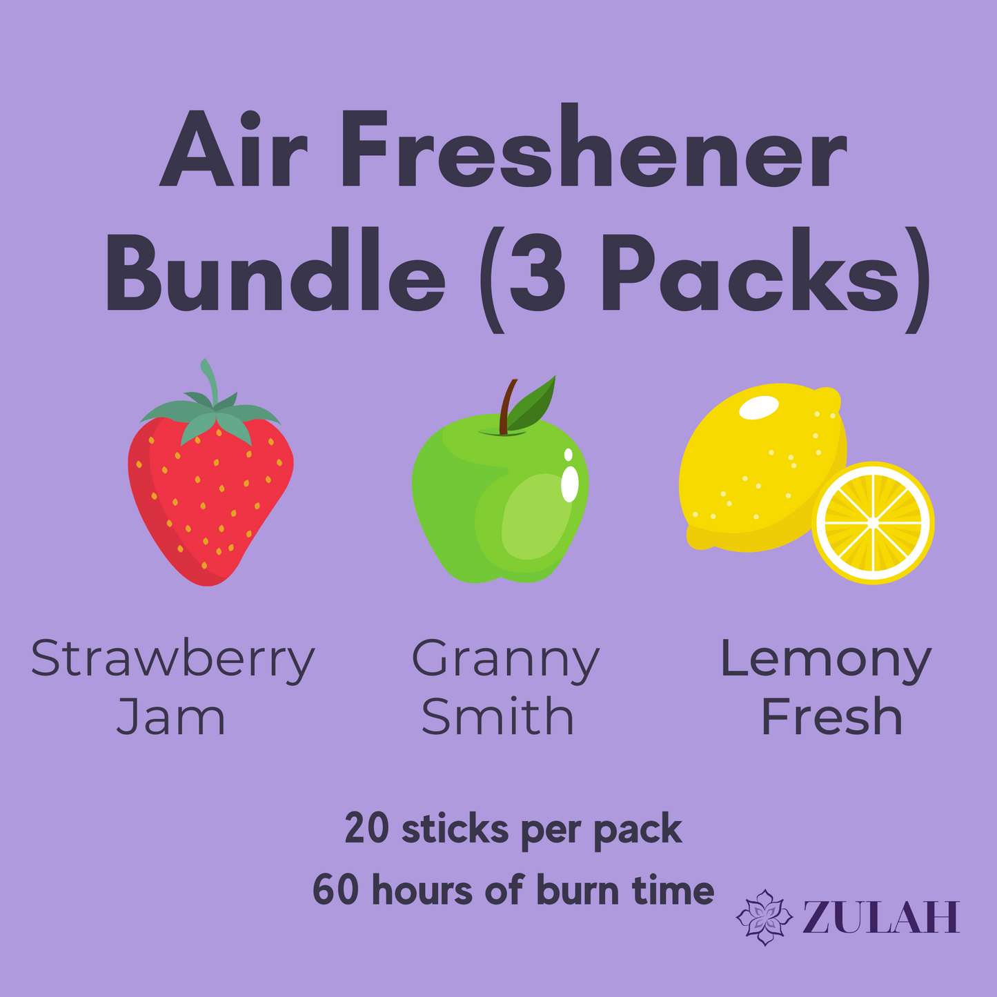 Air Freshener Incense Bundle - Strawberry Jam, Granny Smith, Lemony Fresh