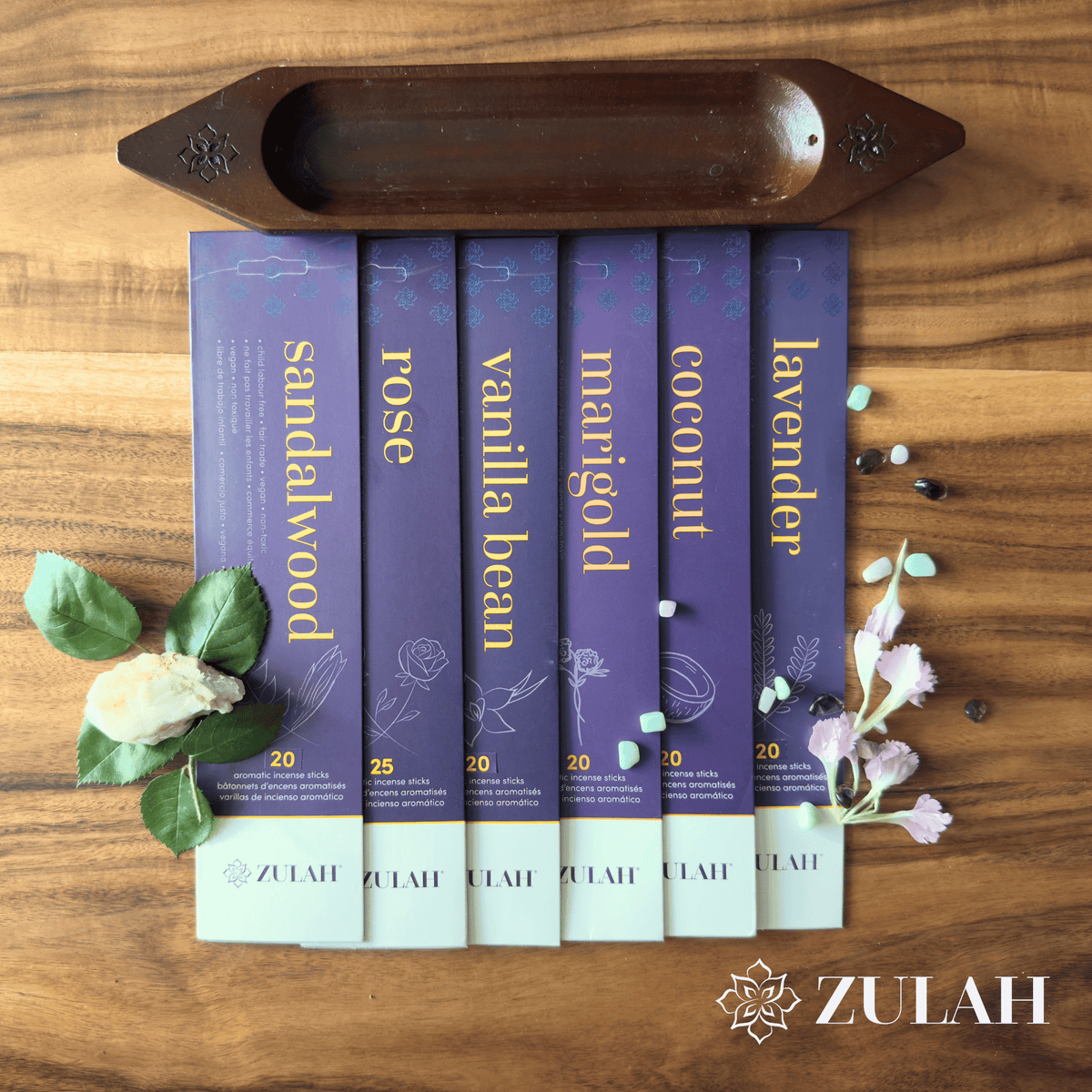 Incense Gift Set – Choose 6 Packs + Flat or Mahogany Holder
