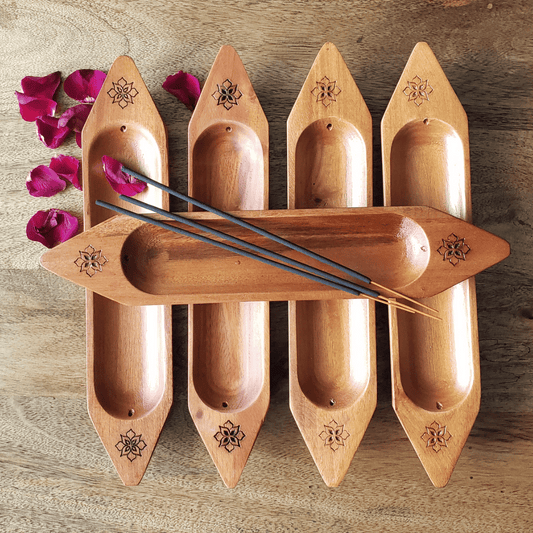Mahogany Incense Boat-Shaped Holder Artisan Handcrafted