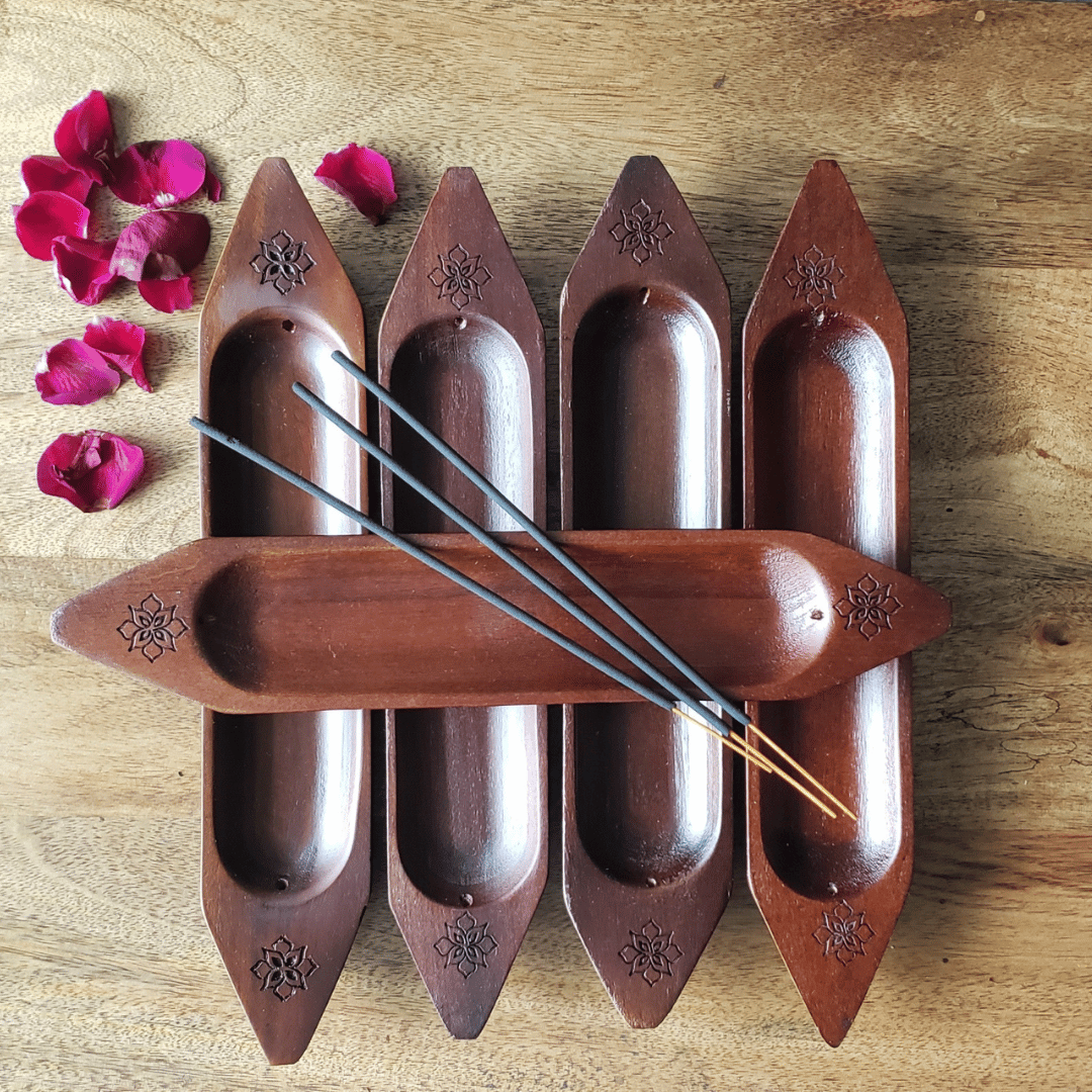 Mahogany Incense Boat-Shaped Holder Artisan Handcrafted