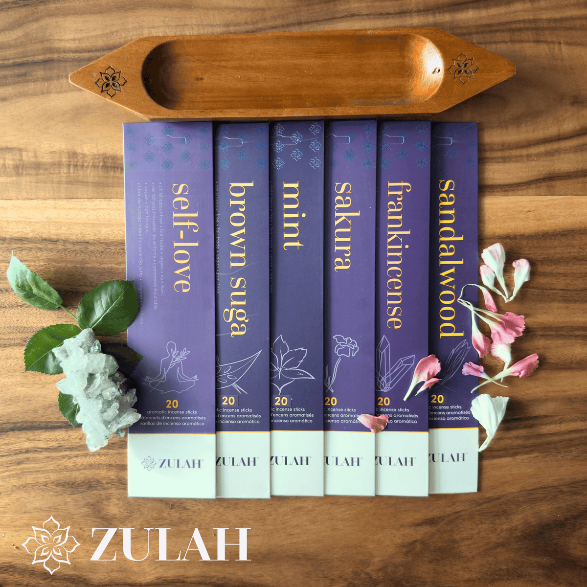 Incense Gift Set – Choose 6 Packs + Flat or Mahogany Holder