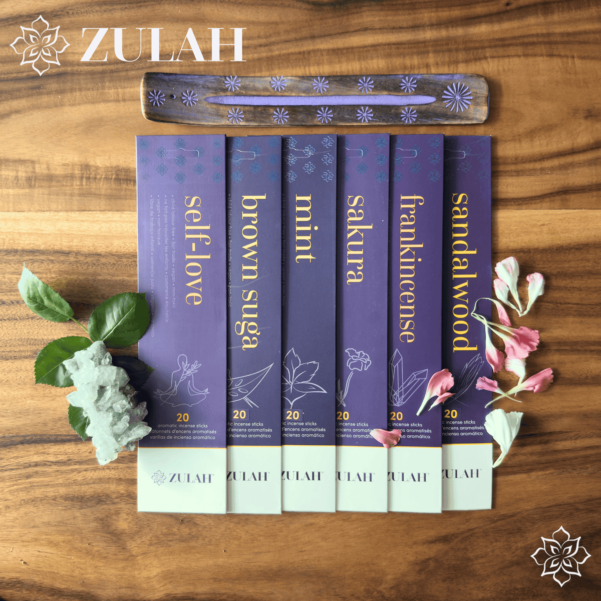 Incense Gift Set – Choose 6 Packs + Flat or Mahogany Holder