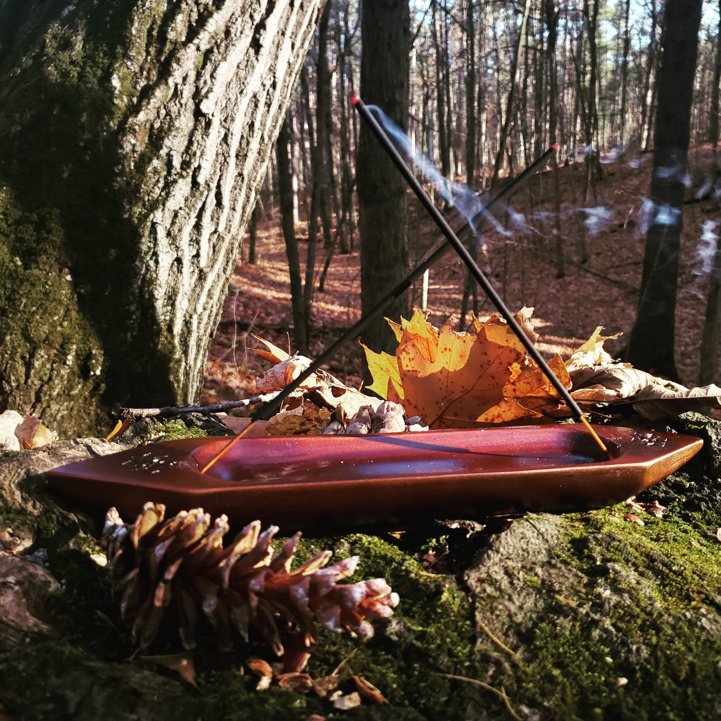 Mahogany Incense Boat-Shaped Holder Artisan Handcrafted