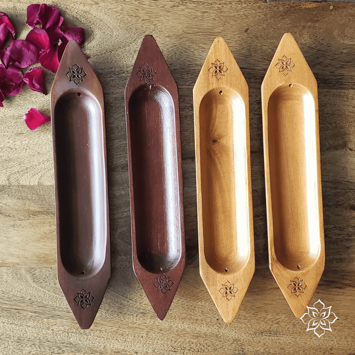 Zulah mahogany incense holder with a light and dark finish