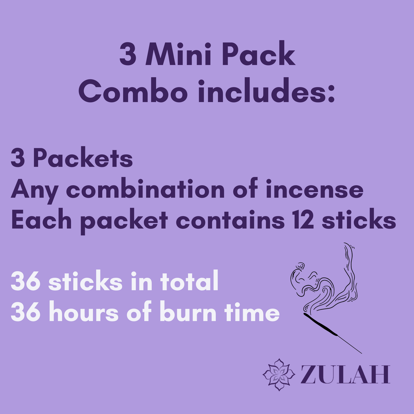 Mini Incense Packs, 12 sticks - any 3 Pack Combo