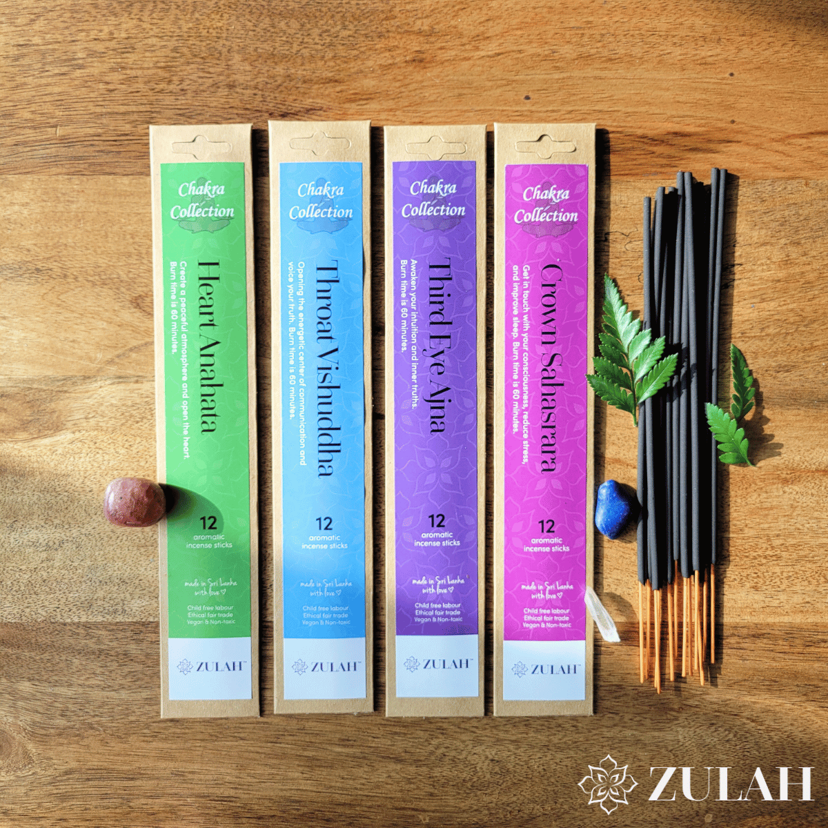 4 packets of Chakra incense Heart, throat, third eye, and crown